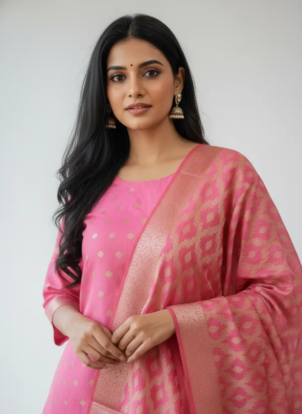 Light_Pink_Banarasi_Women's_Unstitched_Suit_Material_With_Dupatta_For_Women
