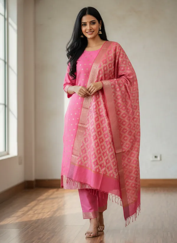 Light_Pink_Banarasi_Women's_Unstitched_Suit_Material_With_Dupatta_For_Women