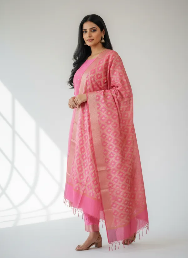 Light_Pink_Banarasi_Women's_Unstitched_Suit_Material_With_Dupatta_For_Women