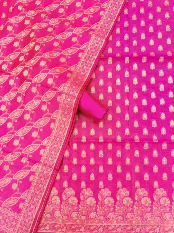 Rani_Pink_Banarasi_Unstitched_Suit_Fabric_|_Cotton_Silk_Dress_Material_with_Zari_Weaving