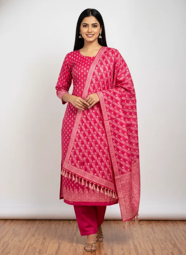 Rani_Pink_Banarasi_Unstitched_Suit_Fabric_|_Cotton_Silk_Dress_Material_with_Zari_Weaving