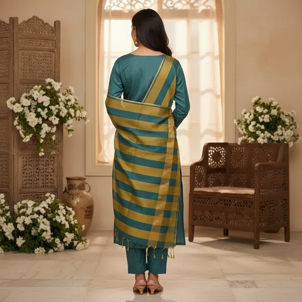 Sea_Green_Banarasi_Cotton_Silk_Plain_Zari_Border_Unstitched_Suit_Set_with_Dupatta_|_Womens_Festive_Ethnic_Wear