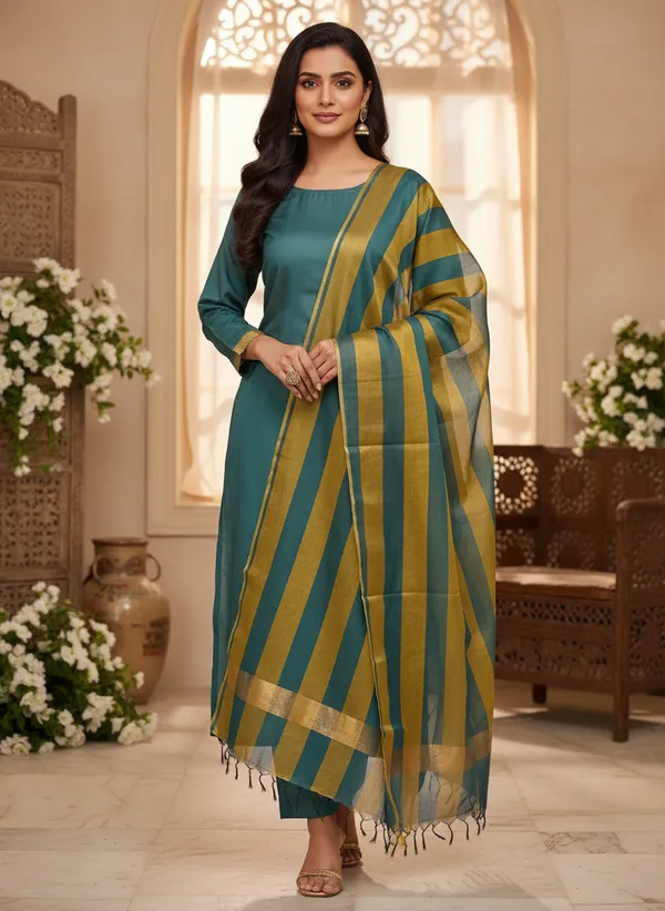 Sea_Green_Banarasi_Cotton_Silk_Plain_Zari_Border_Unstitched_Suit_Set_with_Dupatta_|_Womens_Festive_Ethnic_Wear