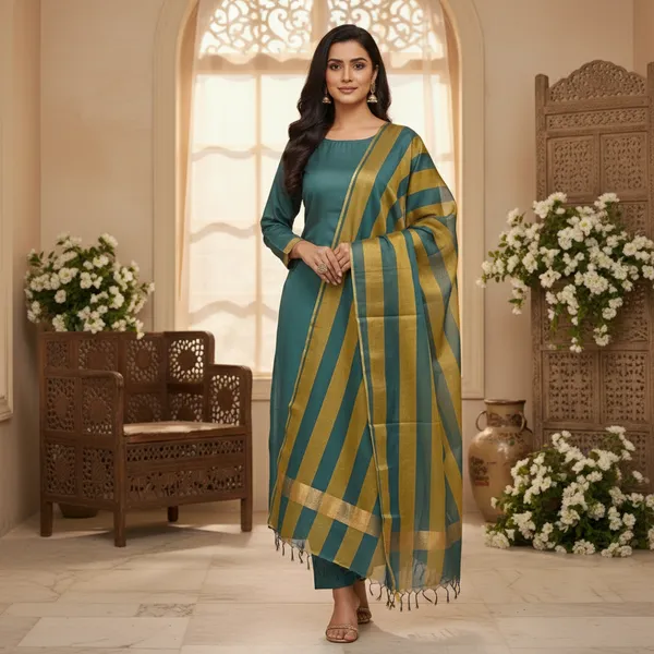 Sea_Green_Banarasi_Cotton_Silk_Plain_Zari_Border_Unstitched_Suit_Set_with_Dupatta_|_Womens_Festive_Ethnic_Wear