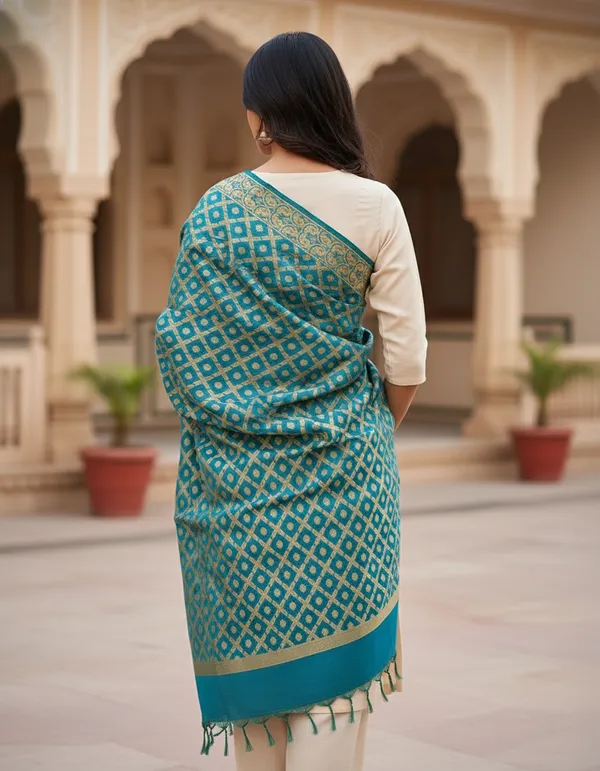 Sea_Green_Banarasi_Cotton_Zari_Weaved_Stole