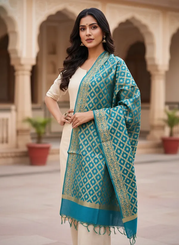 Sea_Green_Banarasi_Cotton_Zari_Weaved_Stole