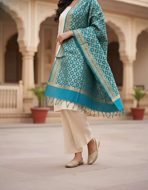 Sea_Green_Banarasi_Cotton_Zari_Weaved_Stole