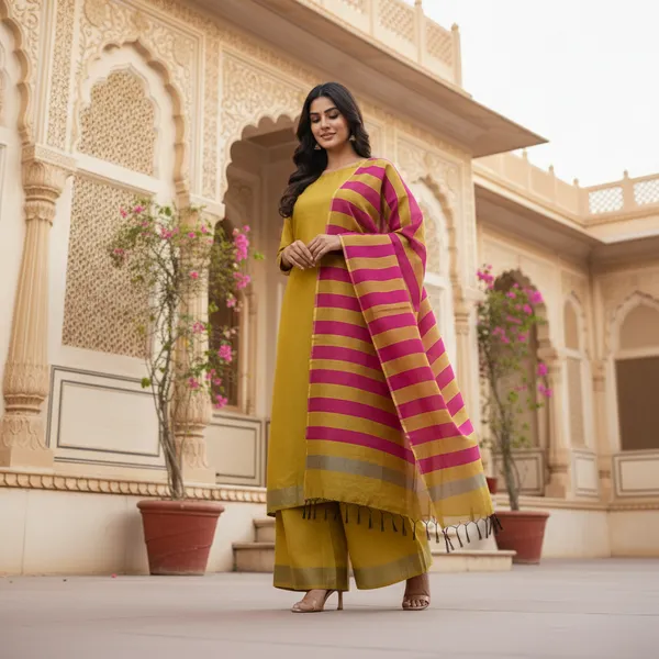 Musturd_Yellow_Banarasi_Cotton_Silk_Plain_Zari_Border_Unstitched_Suit_Set_with_Dupatta_|_Womens_Festive_Ethnic_Wear