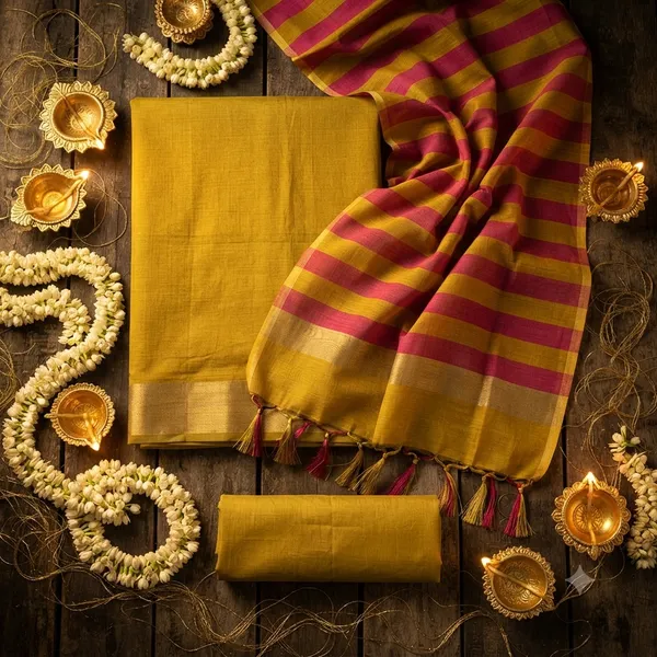 Musturd_Yellow_Banarasi_Cotton_Silk_Plain_Zari_Border_Unstitched_Suit_Set_with_Dupatta_|_Womens_Festive_Ethnic_Wear