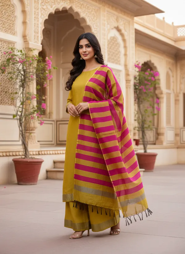 Musturd_Yellow_Banarasi_Cotton_Silk_Plain_Zari_Border_Unstitched_Suit_Set_with_Dupatta_|_Womens_Festive_Ethnic_Wear