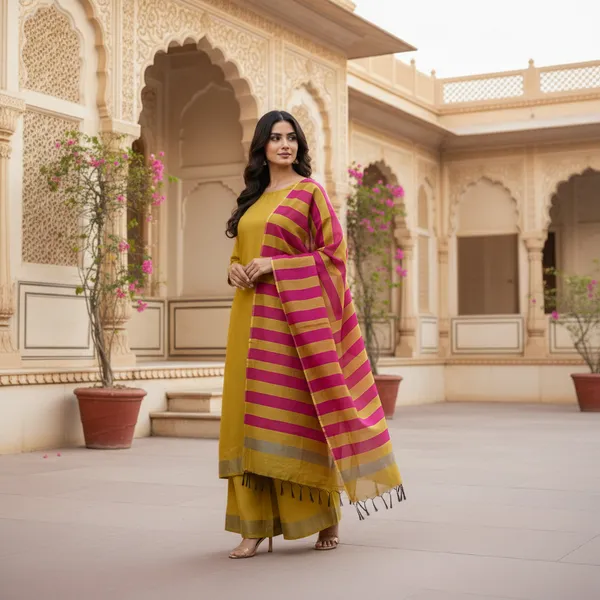 Musturd_Yellow_Banarasi_Cotton_Silk_Plain_Zari_Border_Unstitched_Suit_Set_with_Dupatta_|_Womens_Festive_Ethnic_Wear