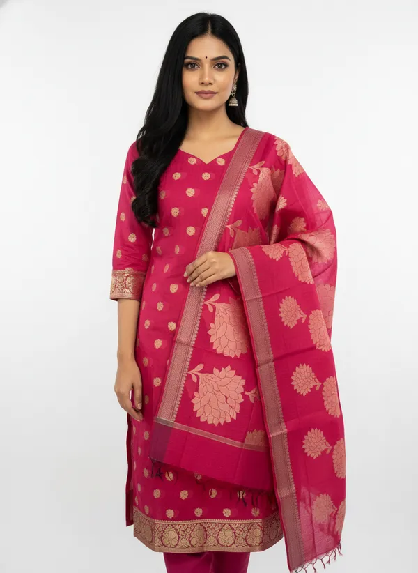 Rani_Pink_Banarasi_Women's_Unstitched_Suit_Material_With_Dupatta_For_Women