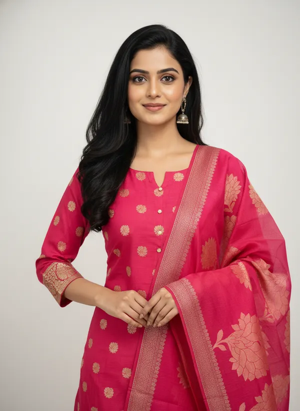 Rani_Pink_Banarasi_Women's_Unstitched_Suit_Material_With_Dupatta_For_Women