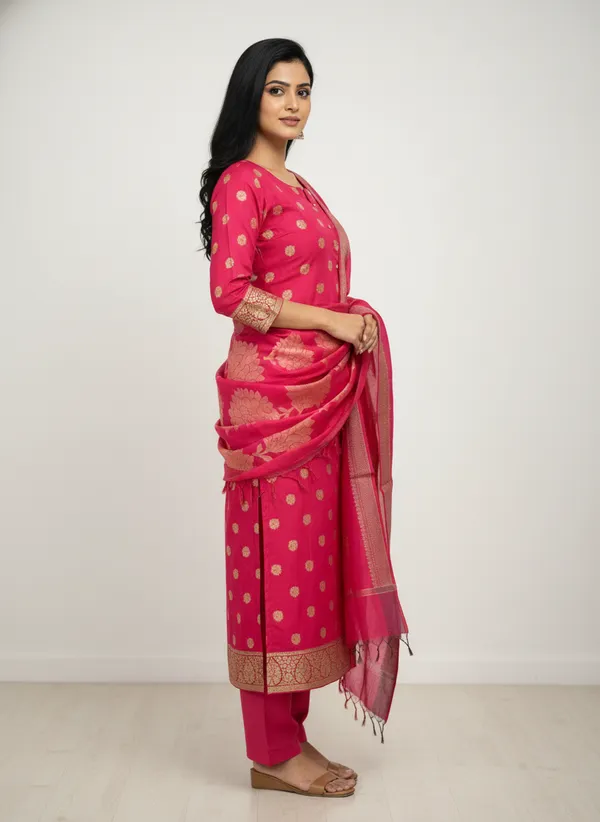 Rani_Pink_Banarasi_Women's_Unstitched_Suit_Material_With_Dupatta_For_Women