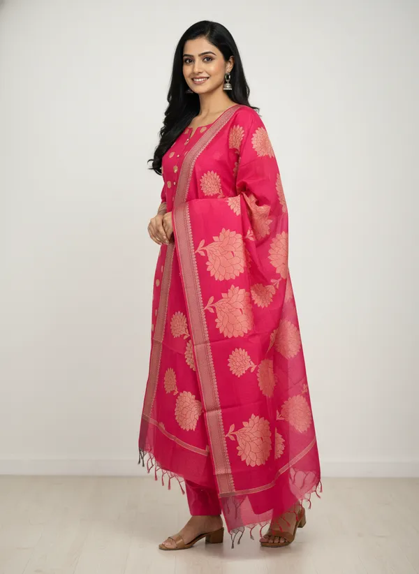 Rani_Pink_Banarasi_Women's_Unstitched_Suit_Material_With_Dupatta_For_Women