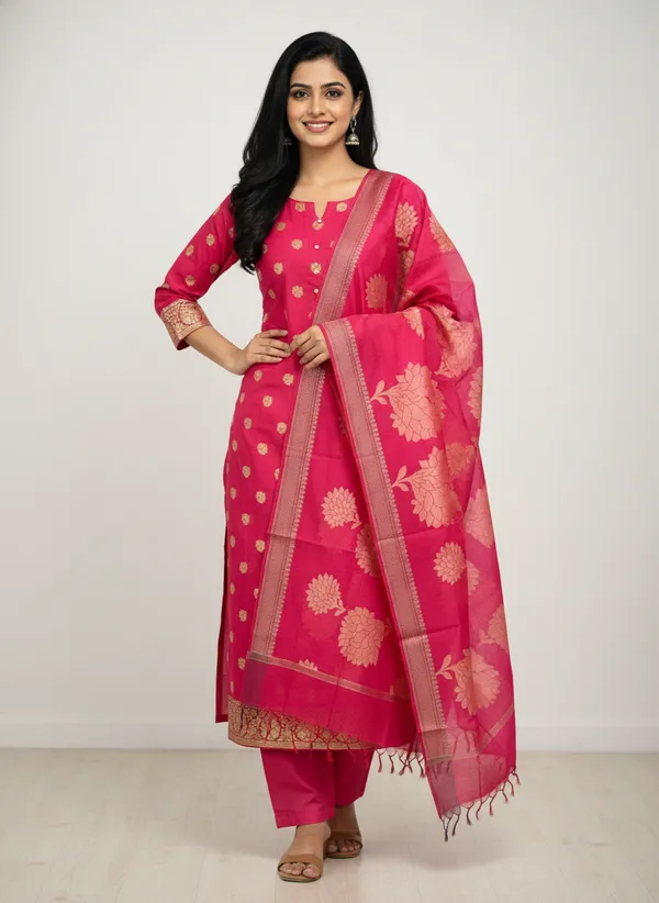 Rani_Pink_Banarasi_Women's_Unstitched_Suit_Material_With_Dupatta_For_Women