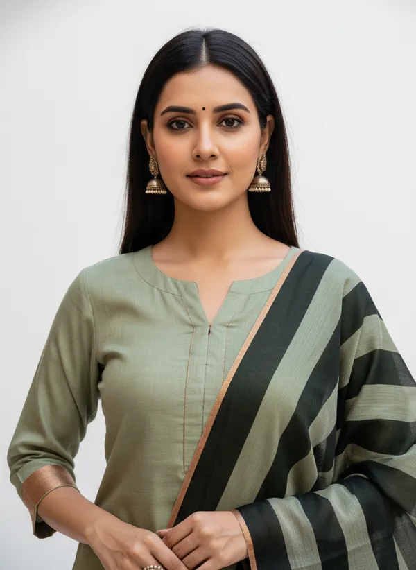 Green_Banarasi_Cotton_Silk_Plain_Zari_Border_Unstitched_Suit_Set_with_Dupatta_|_Womens_Festive_Ethnic_Wear