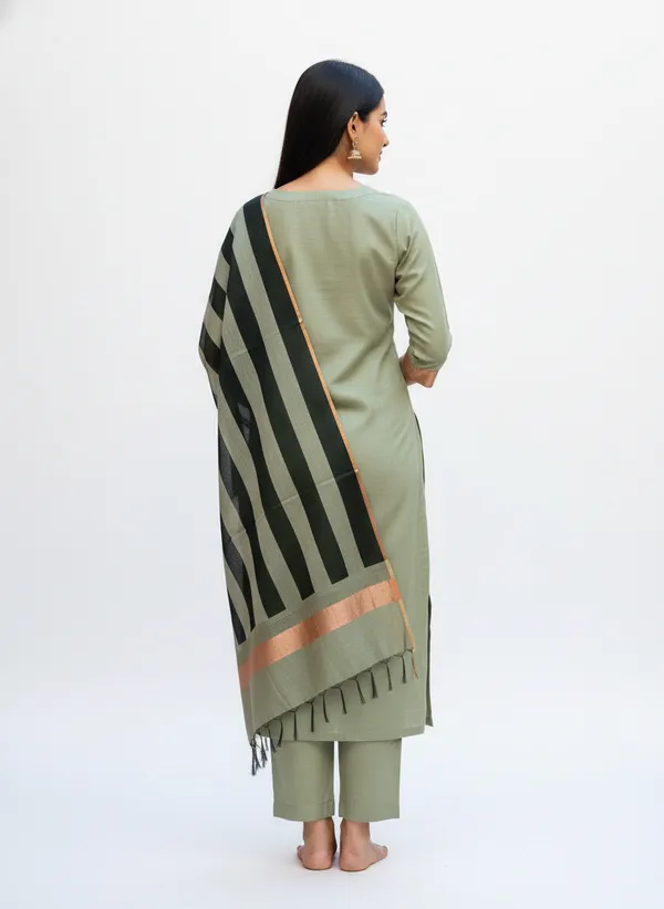 Green_Banarasi_Cotton_Silk_Plain_Zari_Border_Unstitched_Suit_Set_with_Dupatta_|_Womens_Festive_Ethnic_Wear