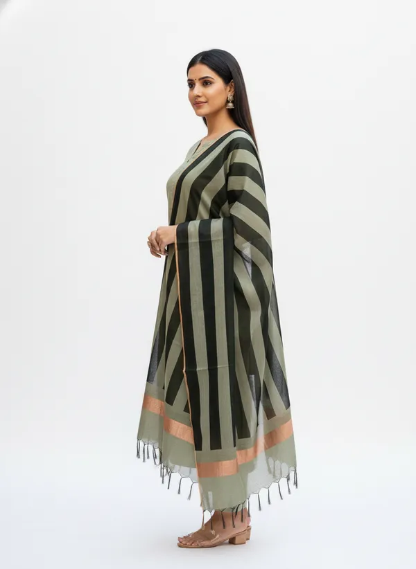 Green_Banarasi_Cotton_Silk_Plain_Zari_Border_Unstitched_Suit_Set_with_Dupatta_|_Womens_Festive_Ethnic_Wear