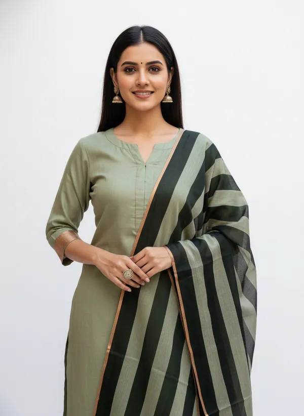 Green_Banarasi_Cotton_Silk_Plain_Zari_Border_Unstitched_Suit_Set_with_Dupatta_|_Womens_Festive_Ethnic_Wear