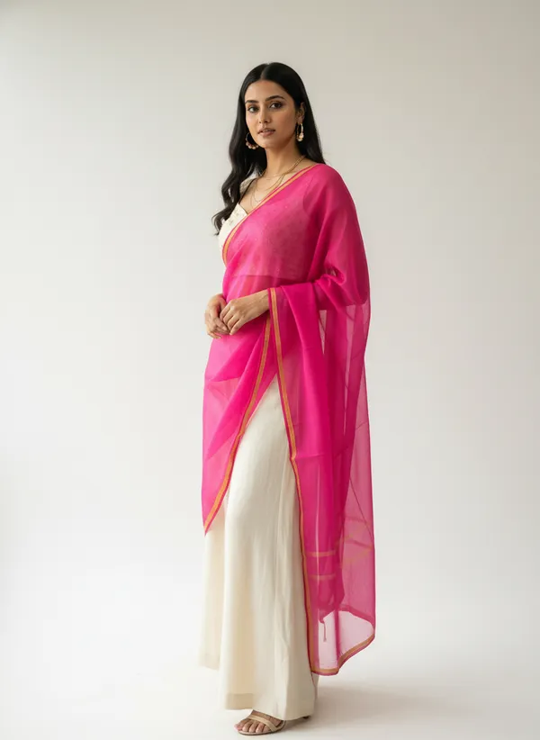 Rani_Pink_Banarasi_Plain_Dupatta_with_Zari_Border_for_Women_|_Lightweight_Traditional_Ethnic_Dupatta