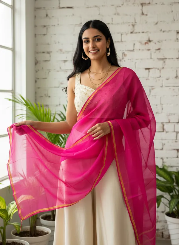 Rani_Pink_Banarasi_Plain_Dupatta_with_Zari_Border_for_Women_|_Lightweight_Traditional_Ethnic_Dupatta