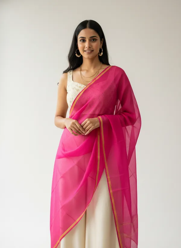 Rani_Pink_Banarasi_Plain_Dupatta_with_Zari_Border_for_Women_|_Lightweight_Traditional_Ethnic_Dupatta