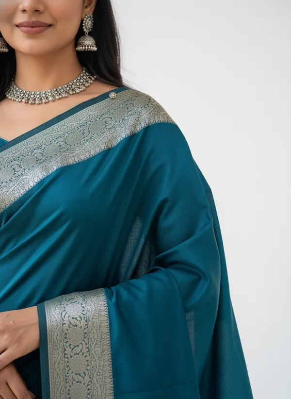 Rama_Green_Banarasi_Plain_Border_Silk_Saree_with_Heavy_Aachal