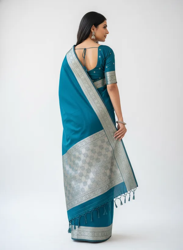 Rama_Green_Banarasi_Plain_Border_Silk_Saree_with_Heavy_Aachal