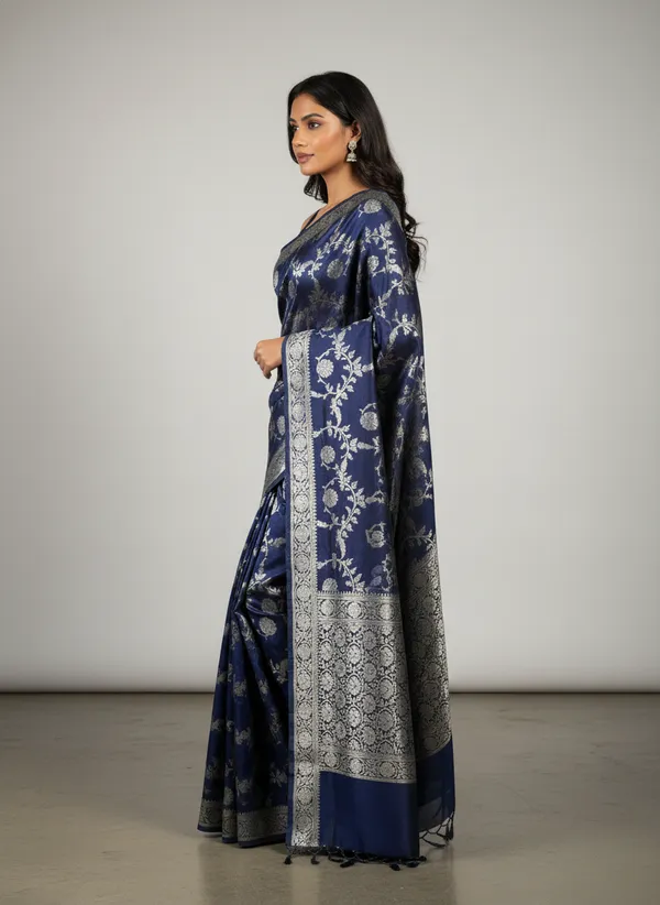 Navy_Blue_Banarasi_Silk_Jaal_Work_Zari_Weaved_Saree