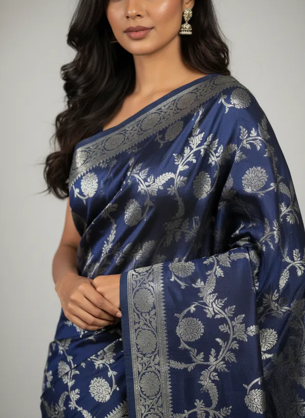 Navy_Blue_Banarasi_Silk_Jaal_Work_Zari_Weaved_Saree