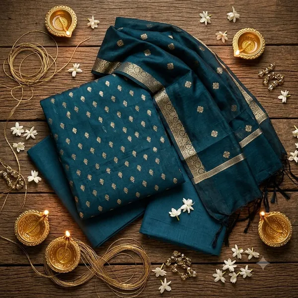 Bottle_green_Banarasi_Unstitched_Suit_Fabric_|_Cotton_Silk_Dress_Material_with_Zari_Weaving