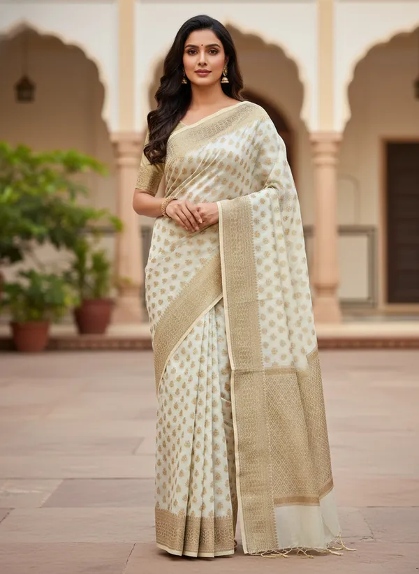 Cream_Banarasi_Kota_Silk_Zari_Weaved_Saree