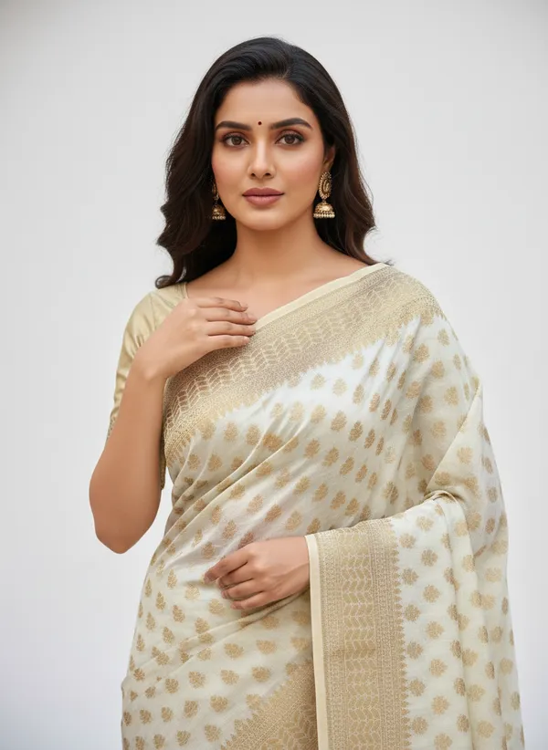 Cream_Banarasi_Kota_Silk_Zari_Weaved_Saree
