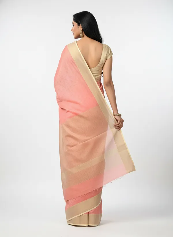 Peach_Womens_Banarasi_Cotton_Silk_Self_Work_Saree_|_Contrast_Aanchal
