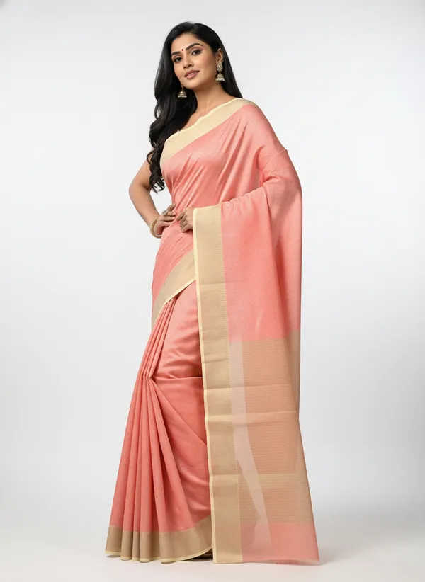 Peach_Womens_Banarasi_Cotton_Silk_Self_Work_Saree_|_Contrast_Aanchal
