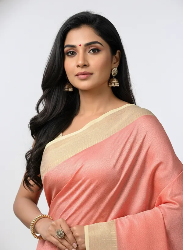Peach_Womens_Banarasi_Cotton_Silk_Self_Work_Saree_|_Contrast_Aanchal