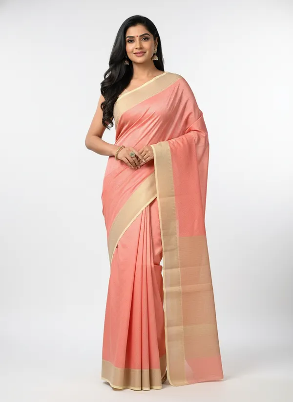 Peach_Womens_Banarasi_Cotton_Silk_Self_Work_Saree_|_Contrast_Aanchal