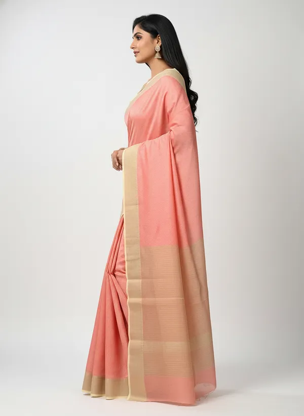 Peach_Womens_Banarasi_Cotton_Silk_Self_Work_Saree_|_Contrast_Aanchal