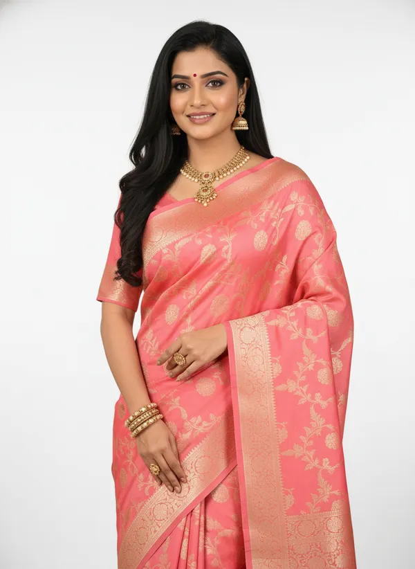 Peach_Banarasi_Silk_Jaal_Work_Zari_Weaved_Saree