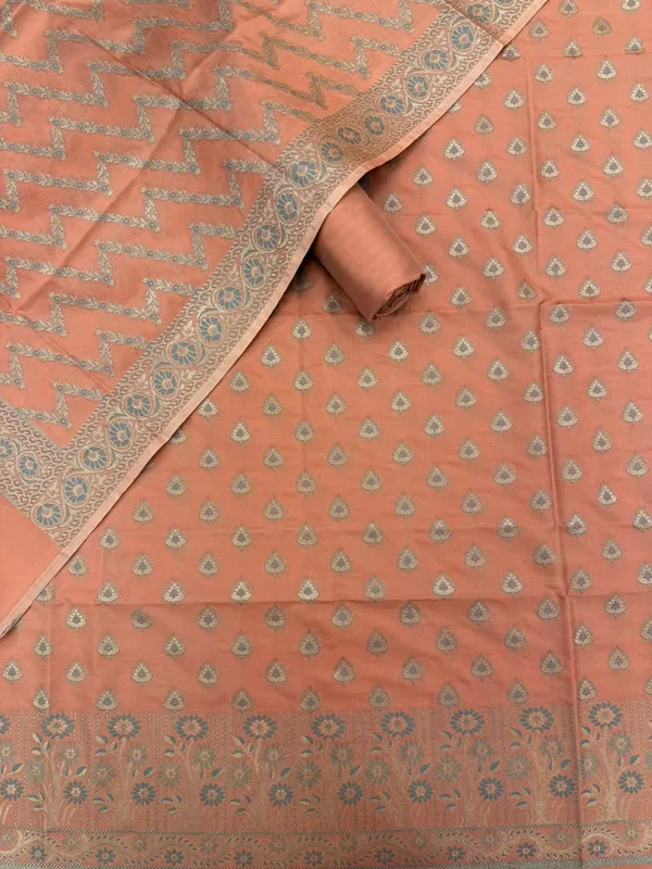 Peach_Banarasi_Mashru_Silk_Unstitched__Suit_Set_with_Dupatta_|_Womens_Festive_Ethnic_Wear