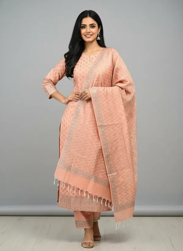 Peach_Banarasi_Mashru_Silk_Unstitched__Suit_Set_with_Dupatta_|_Womens_Festive_Ethnic_Wear