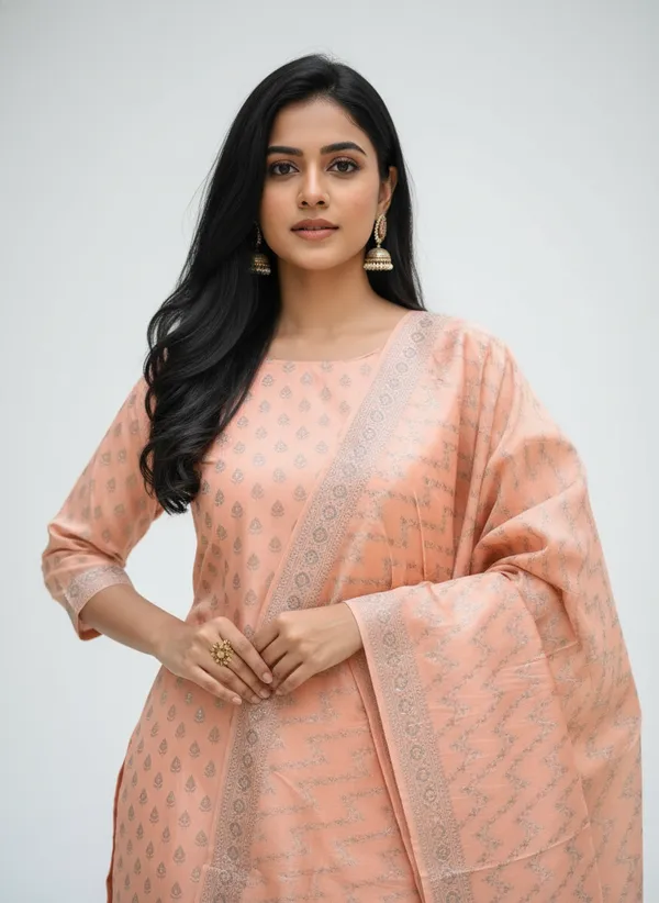 Peach_Banarasi_Mashru_Silk_Unstitched__Suit_Set_with_Dupatta_|_Womens_Festive_Ethnic_Wear