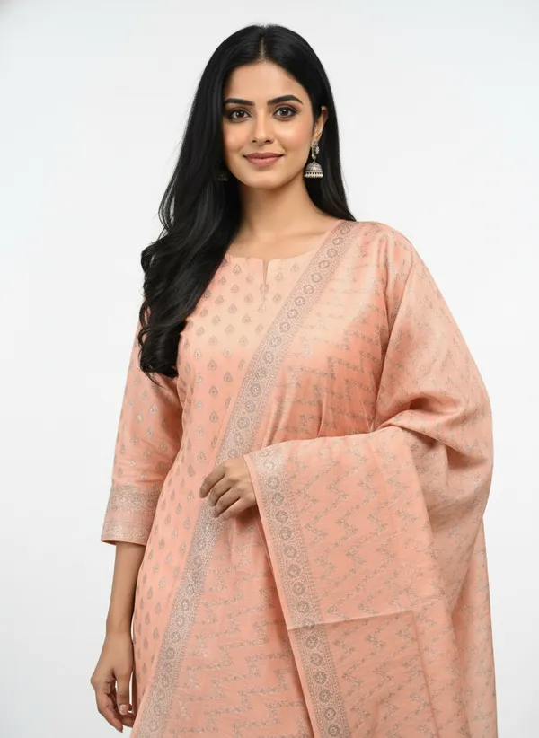 Peach_Banarasi_Mashru_Silk_Unstitched__Suit_Set_with_Dupatta_|_Womens_Festive_Ethnic_Wear