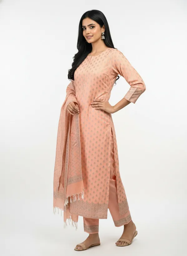 Peach_Banarasi_Mashru_Silk_Unstitched__Suit_Set_with_Dupatta_|_Womens_Festive_Ethnic_Wear