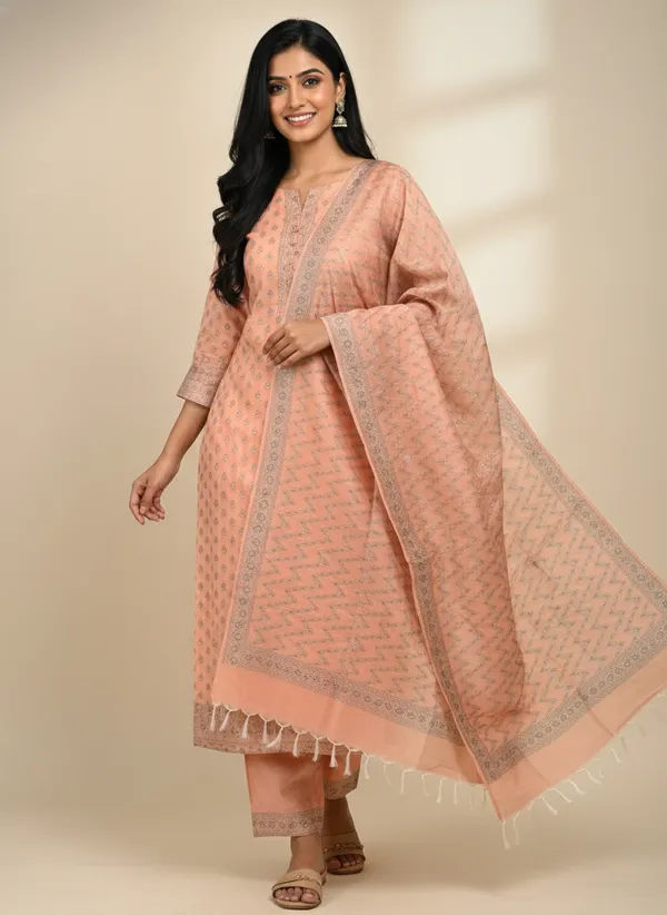 Peach_Banarasi_Mashru_Silk_Unstitched__Suit_Set_with_Dupatta_|_Womens_Festive_Ethnic_Wear