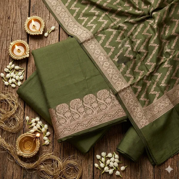 Mehndi_Banarasi_Unstitched_Suit_Fabric_|_Cotton_Silk_Dress_Material_with_Zari_Weaving