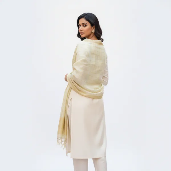 Cream_Banarasi_Thread_Work_Checkered_Dupatta_For_Women