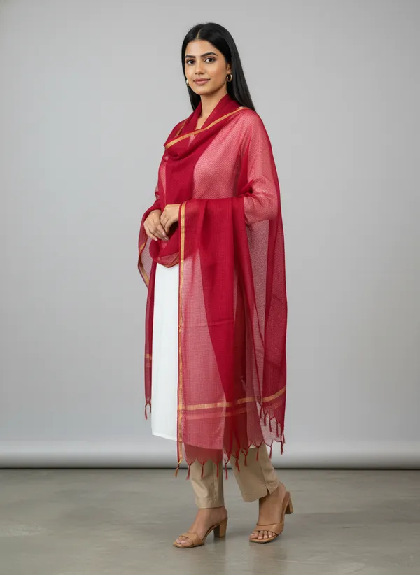 Maroon_Banarasi_Moonga_Check_Dupatta_For_Women