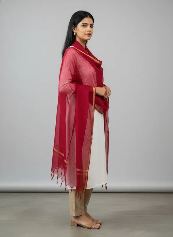 Maroon_Banarasi_Moonga_Check_Dupatta_For_Women
